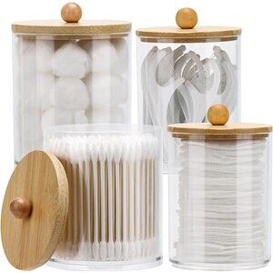 4 Pack Qtip Holder Dispenser Cotton Ball, Cotton Swab, Floss - 12oz, 10 oz Clear
